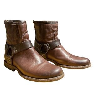 Frye‎ Harness Short Boot Brown Leather Back Zip Size 5 1/2 B